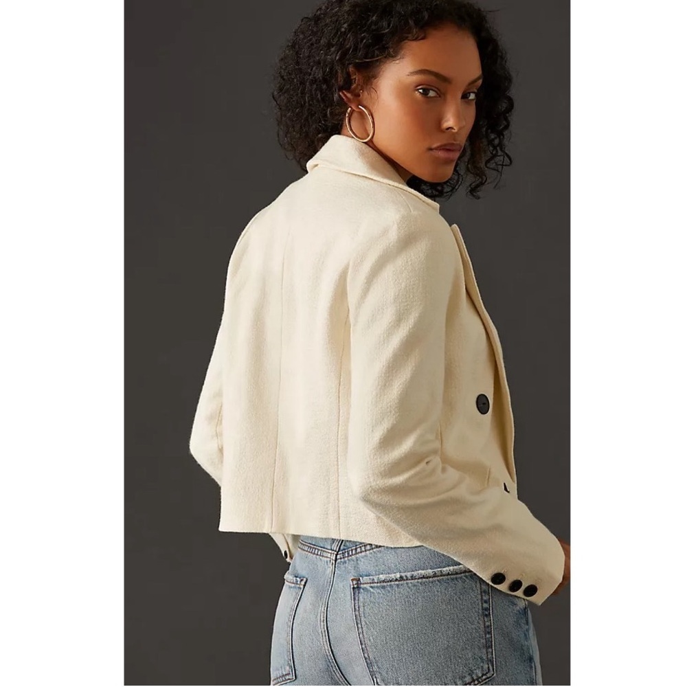 Anthropologie Maeve Tweed Double Breasted Crop Blazer Jacket Preppy Ivory Large - Picture 2 of 11